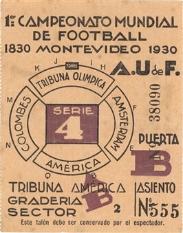 1930 World Cup Ticket Stub From Uruguay vs Romania Series (Letter of Provenance)